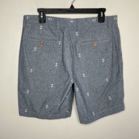 J CREW Shorts Mens 32 x 9 Blue Chambray Gramercy Chino Nautical Print Cotton - Picture 4 of 8